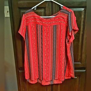 Plus Size Loft Blouse, Size XXL. Red with Multi Colors. Office